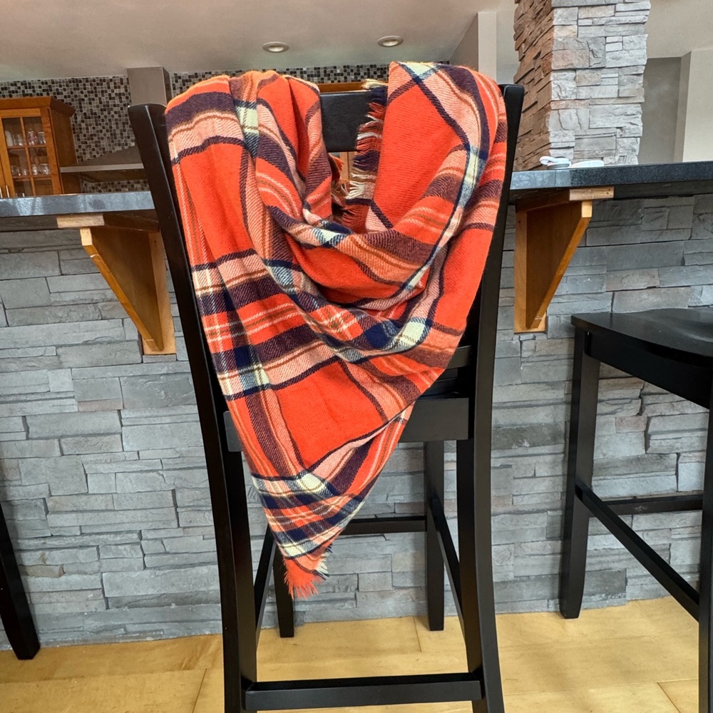 NWOT Plaid Orange and Blue Scarf